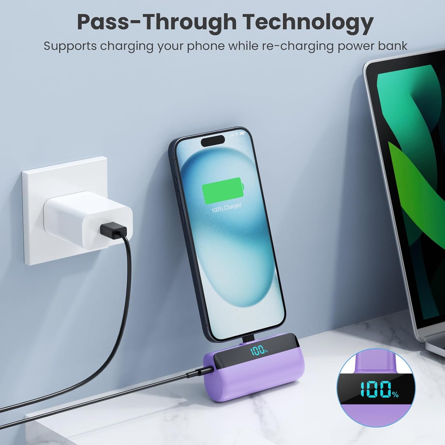 Feob Mini powerbank 5200 mAh voor iPhone 17/16 serie, PD 3A, snel opladen, USB C, powerbank met lcd-display, compatibel met iPhone 17/16/15 Plus Pro Max, Samsung S25/S24, telefoons
