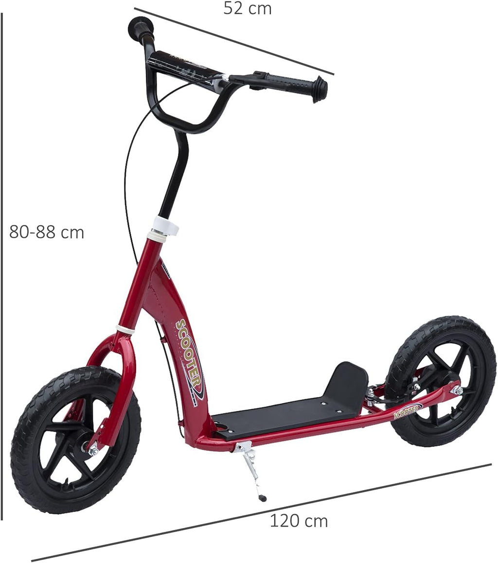 HOMCOM Scooter met banden, 30 cm, hoogte verstelbaar stuur, handgreep rem en standaard