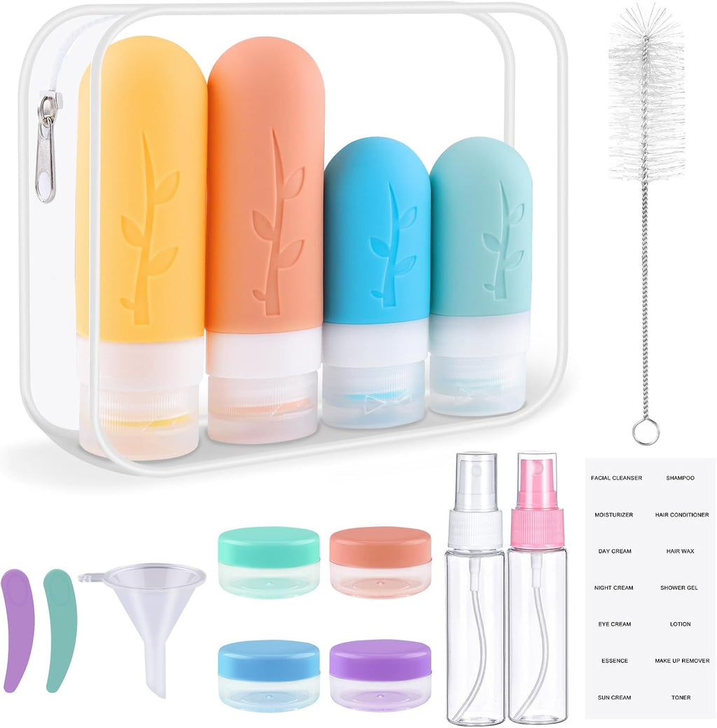 Siliconen reisflessen, 16-delig, reisaccessoires, complete set met containers voor shampoo, lotion en cosmetica, cabinevliegtuig, kleur