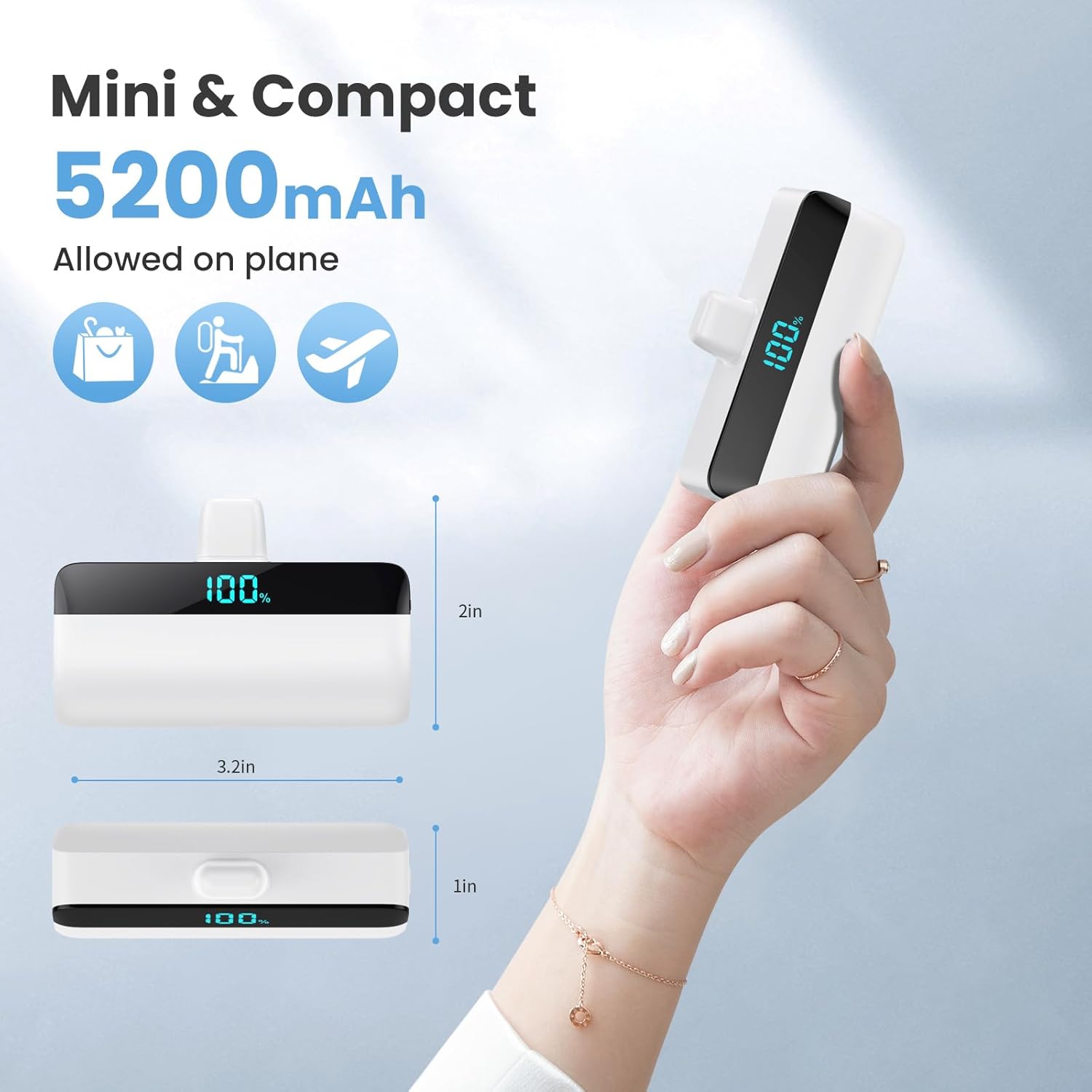Feob Mini powerbank 5200 mAh voor iPhone 17/16 serie, PD 3A, snel opladen, USB C, powerbank met lcd-display, compatibel met iPhone 17/16/15 Plus Pro Max, Samsung S25/S24, telefoons
