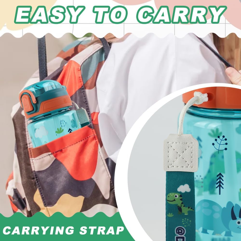 Children's Water Bottle, 600 ml, Sturdy and Shatterproof, Leak-Proof with Straw, BPA-Free, Beautiful Water Bottle for Girls and Boys Suitable for School Travel, Portable