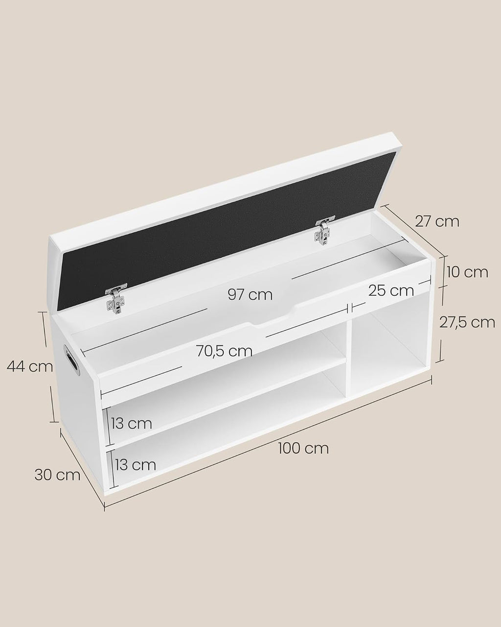 Banc à Chaussures Rembourré VASAGLE – Rangement 3 Compartiments, Style Vintage, 80 cm