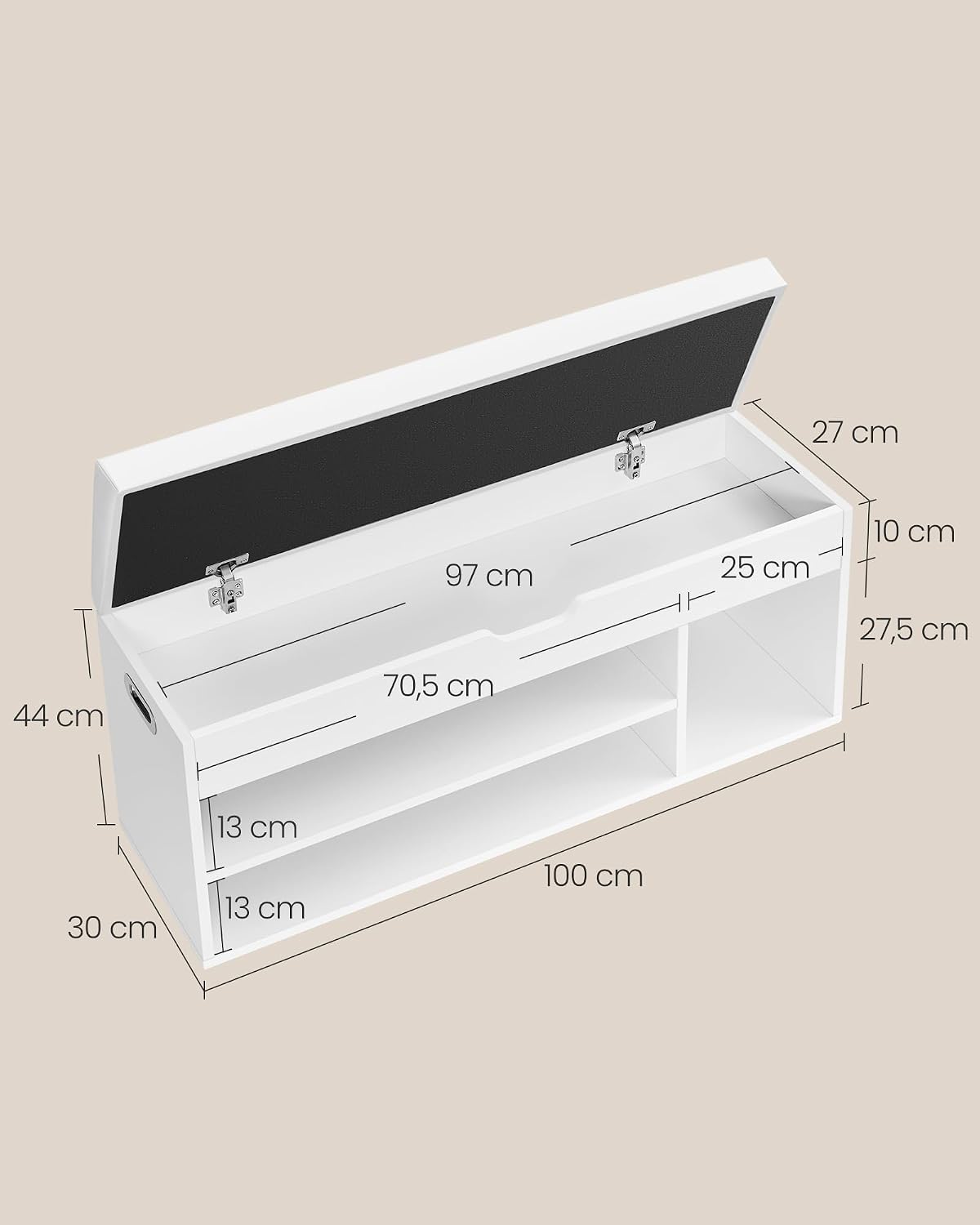 Banc à Chaussures Rembourré VASAGLE – Rangement 3 Compartiments, Style Vintage, 80 cm