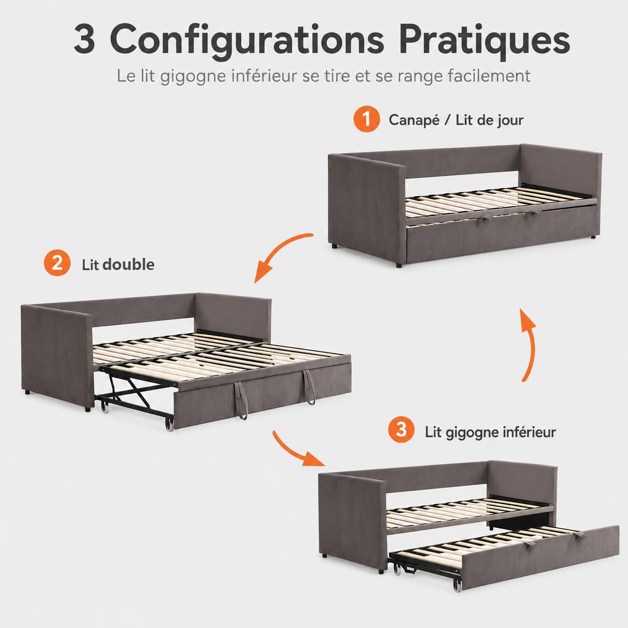Canapé-Lit Convertible LKPOMI 2 Places — Velours Beige, Lit 180x200 cm