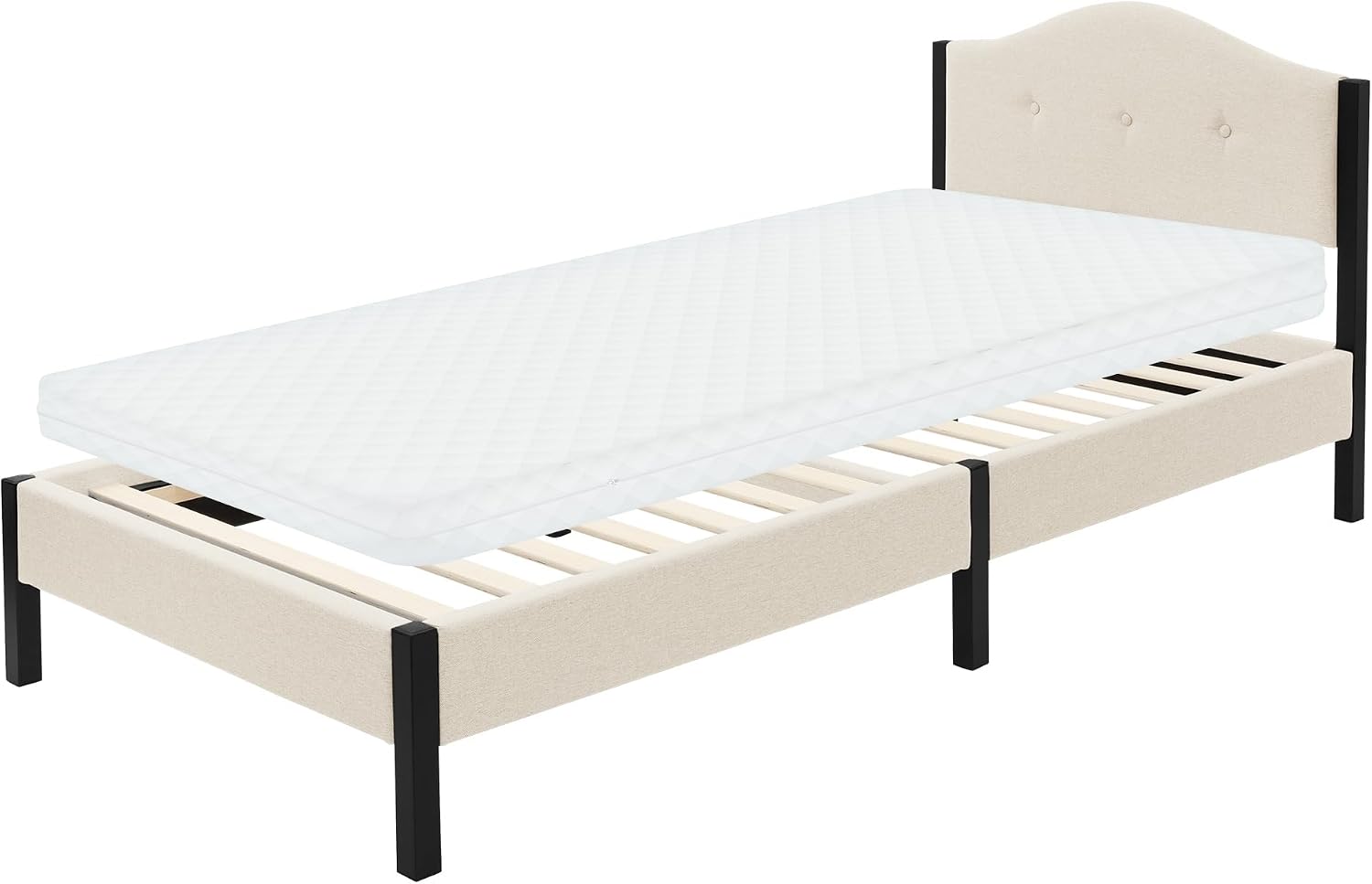 Lit Rembourré ML-Design | Cadre en Acier, Sommier à Lattes, Tête de Lit | Tissu Lin Beige ou Gris | 90/140/160/180 x 200 cm