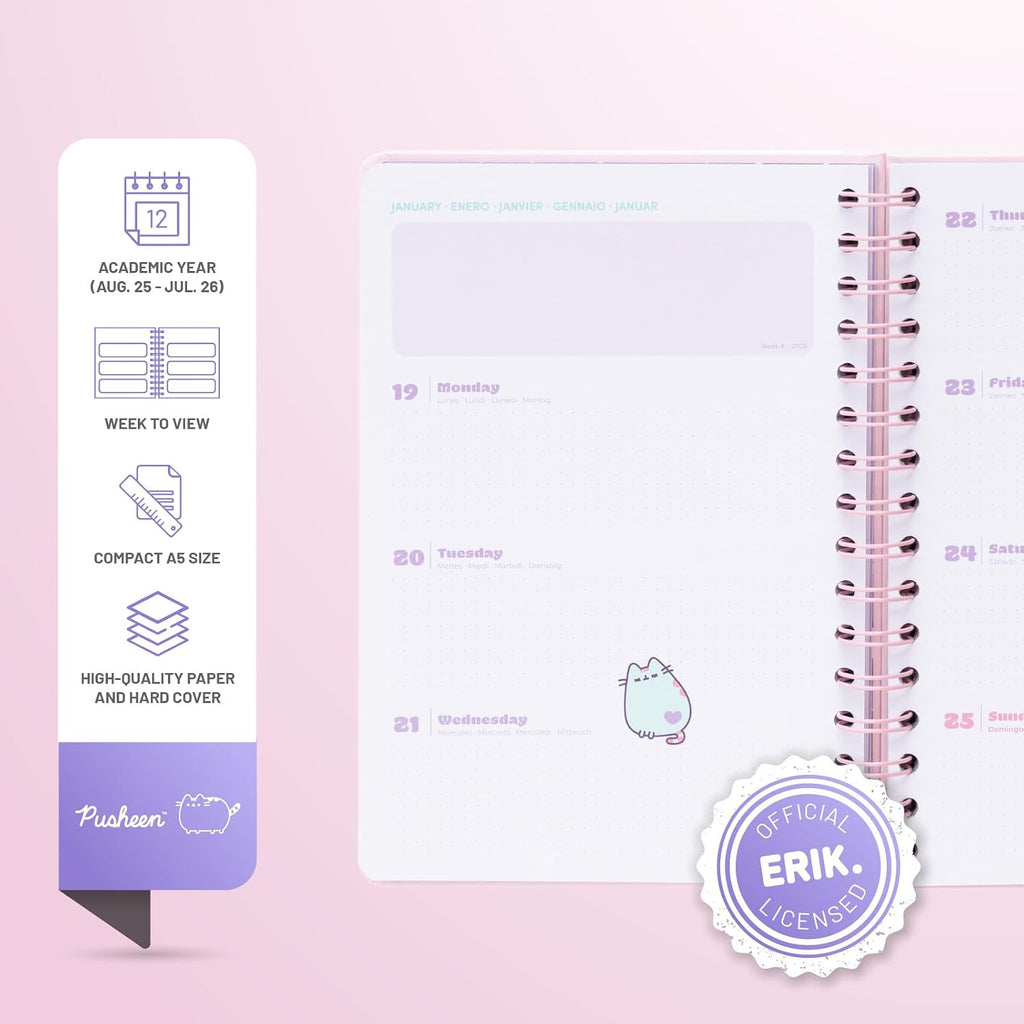 Grupo Erik - Pusheen Schoolagenda 2025 2026 | A5-formaat, schrijfwaren voor jongeren, schoolbenodigdheden, agenda 2025 2026 meisjes