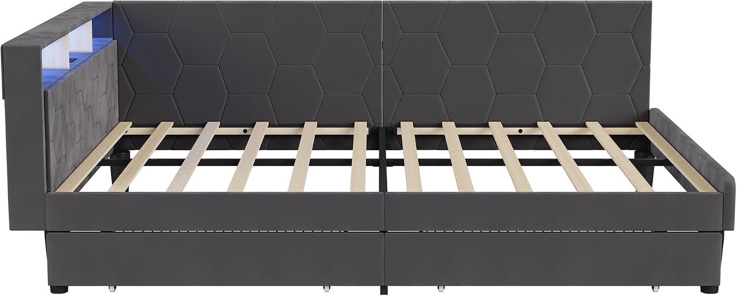 Canapé-Lit Convertible LKPOMI 2 Places — Velours Beige, Lit 180x200 cm