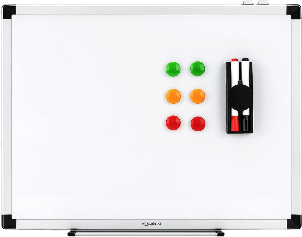 Amazon Basics Magnetisch droog uitwisbaar whiteboard met penhouder en aluminium stangen, wit, 60 x 45 cm