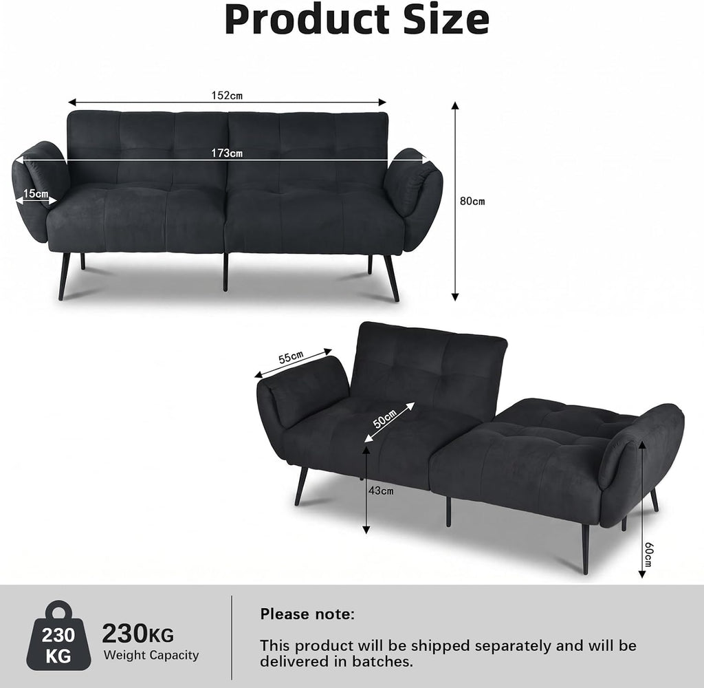 Canapé-lit convertible JIEXI – 3 places – Tissu gris – Dossier 3 positions – 170 cm