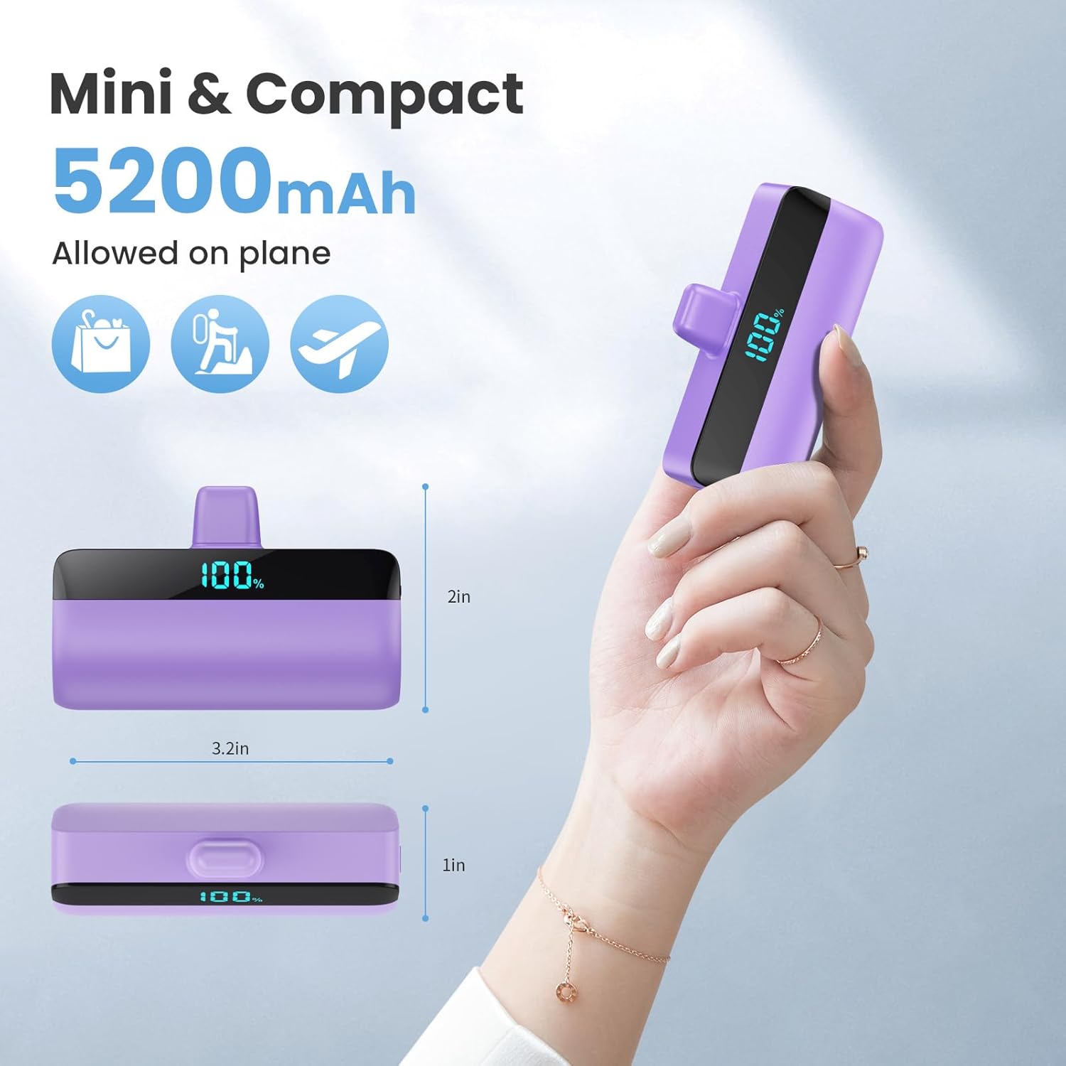 Feob Mini powerbank 5200 mAh voor iPhone 17/16 serie, PD 3A, snel opladen, USB C, powerbank met lcd-display, compatibel met iPhone 17/16/15 Plus Pro Max, Samsung S25/S24, telefoons
