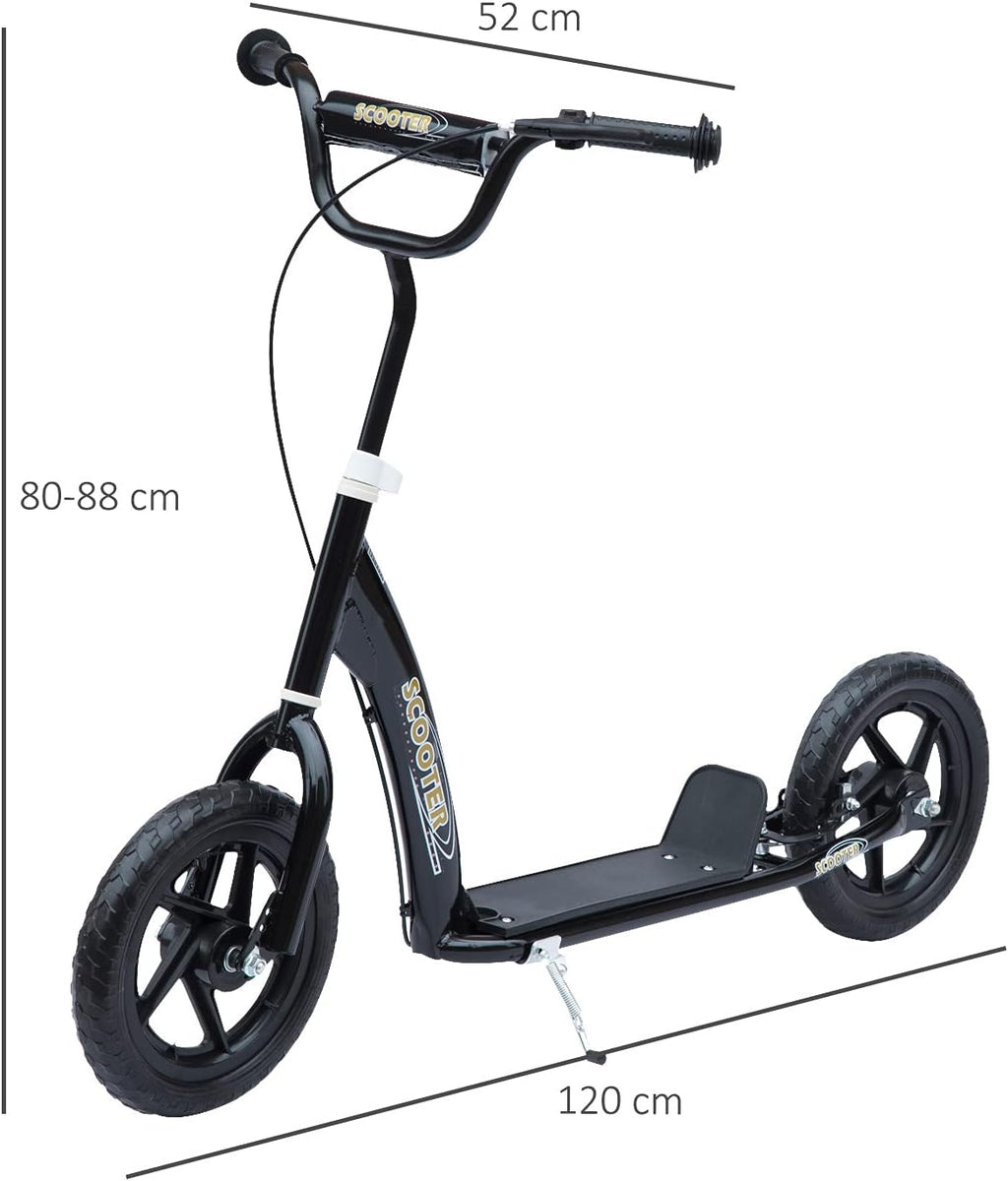 HOMCOM Scooter met banden, 30 cm, hoogte verstelbaar stuur, handgreep rem en standaard
