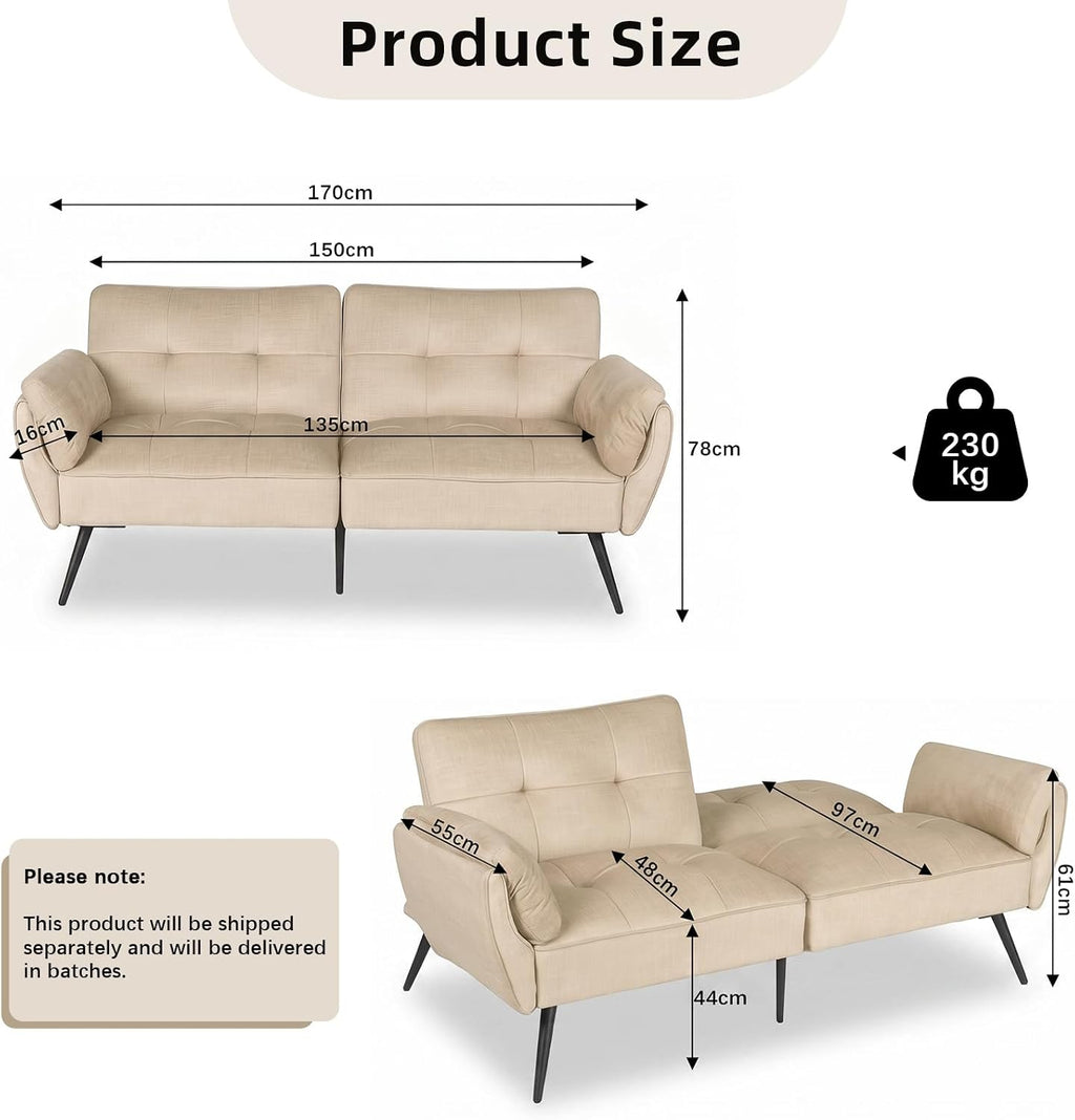 Canapé-lit convertible JIEXI – 3 places – Tissu gris – Dossier 3 positions – 170 cm