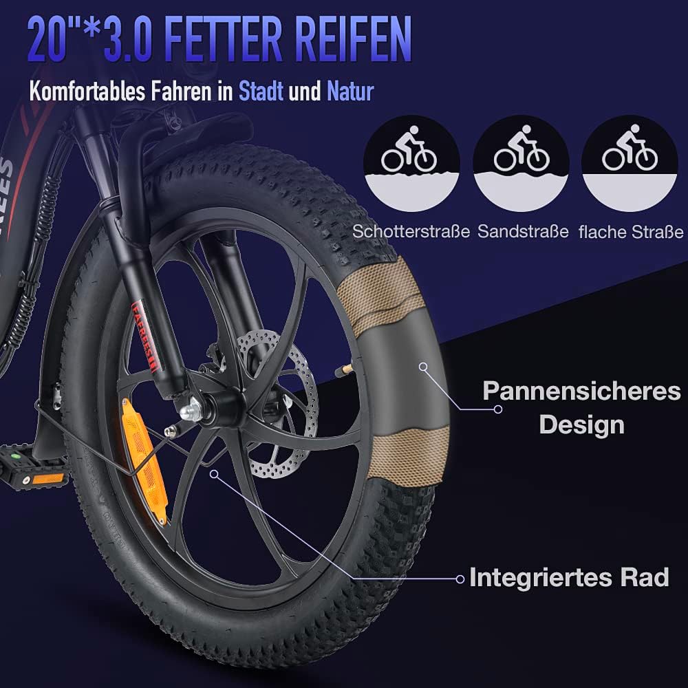 Fafrees F20 Elektrische vouwfiets 36 V 16 Ah accu 20 x 3,0 inch elektrische fiets bereik tot 60-130 km, 250 W Fatbike, Pedelec 25 km/u, opvouwbare elektrische fiets voor dames en heren