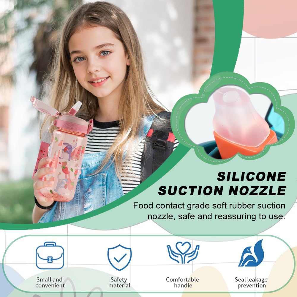 Children's Water Bottle, 600 ml, Sturdy and Shatterproof, Leak-Proof with Straw, BPA-Free, Beautiful Water Bottle for Girls and Boys Suitable for School Travel, Portable