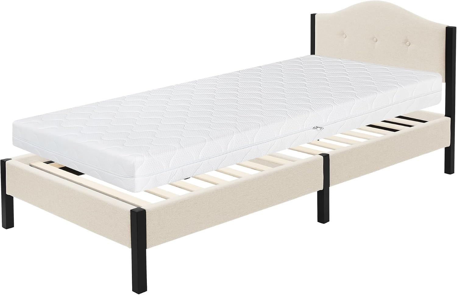 Lit Rembourré ML-Design | Cadre en Acier, Sommier à Lattes, Tête de Lit | Tissu Lin Beige ou Gris | 90/140/160/180 x 200 cm