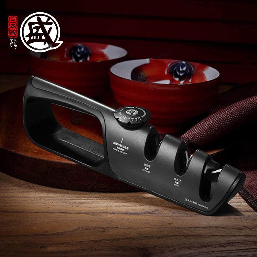 Aiguiseur Couteaux Japonais MITSUMOTO SAKARI – Angle Réglable 14°-24°, 3 Niveaux, Multifonction