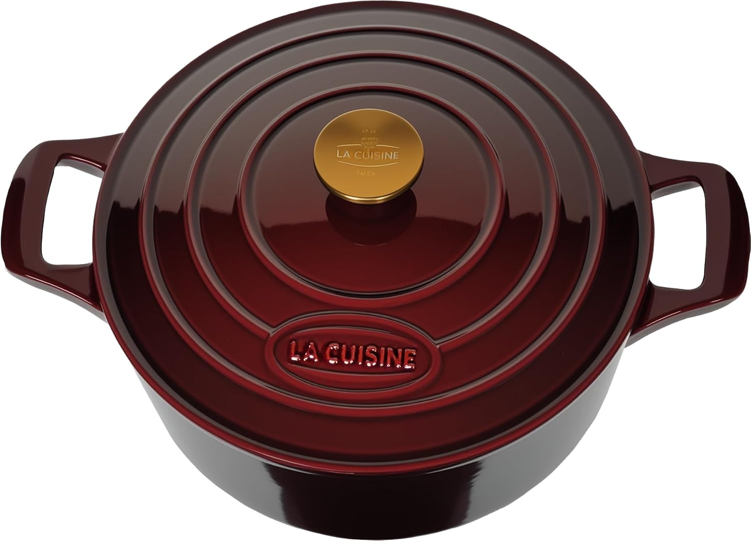 Cocotte Ovale en Fonte Émaillée La Cuisine – 5 L, Canneberge, Bouton Doré, Induction