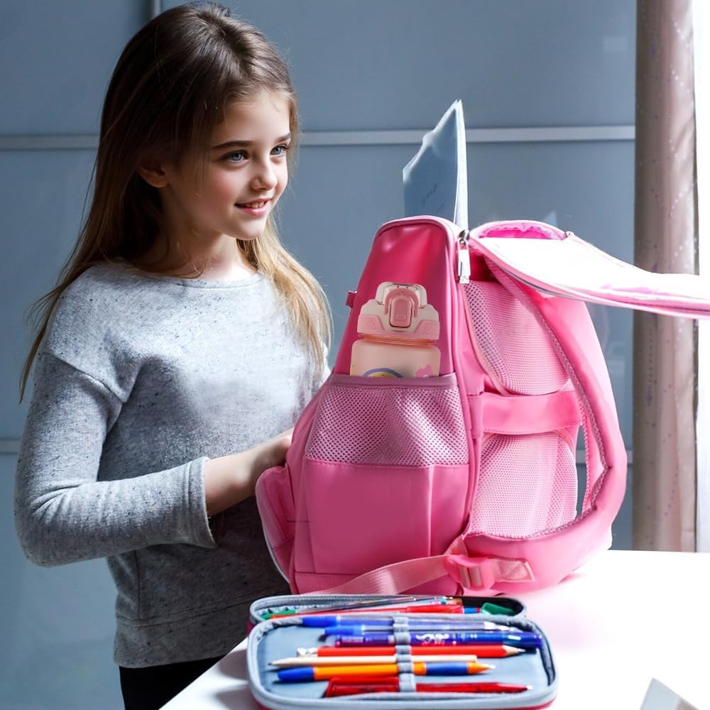 Children's Water Bottle, 600 ml, Sturdy and Shatterproof, Leak-Proof with Straw, BPA-Free, Beautiful Water Bottle for Girls and Boys Suitable for School Travel, Portable