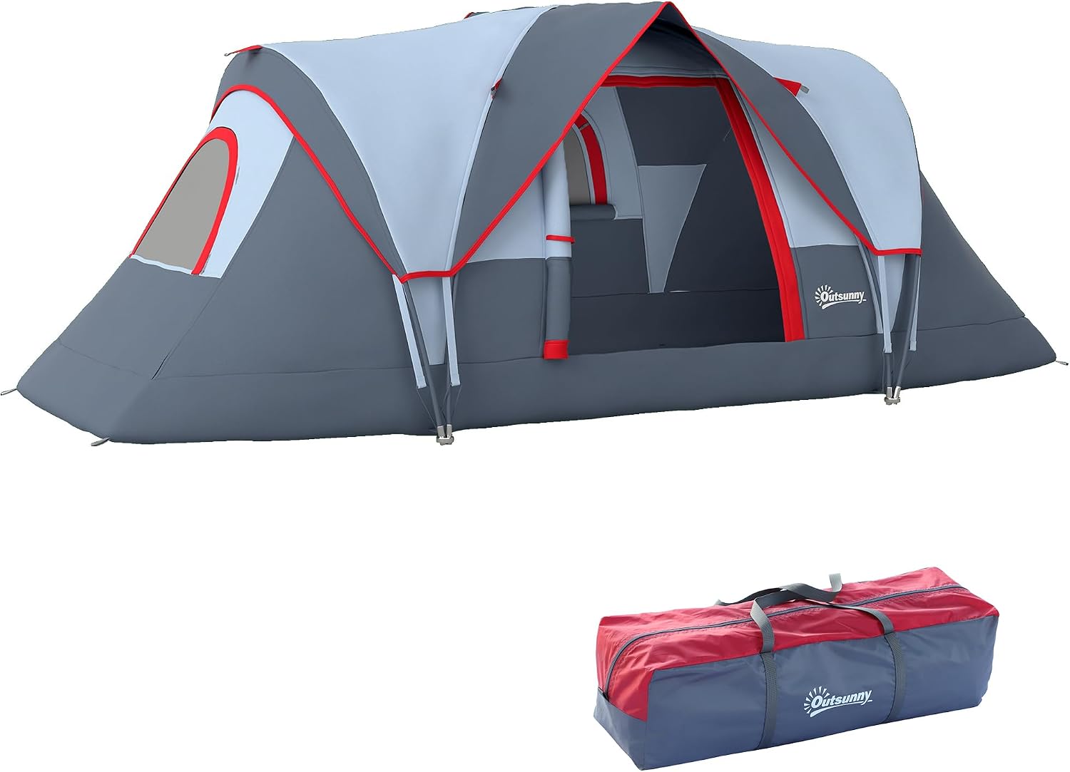 Outsunny Tente de Camping familiale 5-6 pers. - Tente Tunnel étanche légère ventilée Facile à Monter - Grande Porte + 3 fenêtres - dim. 4,55L x 2,2l x 1,8H m Fibre Verre Polyester Oxford