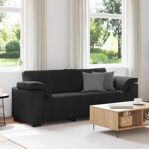 Canapé 3 Places vidaXL — Velours Noir, Assise 178 cm, Structure Bois & Métal