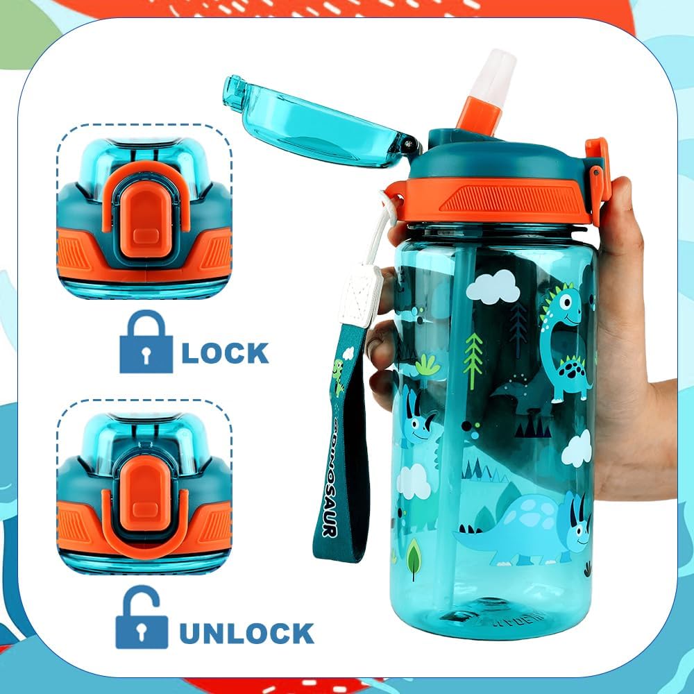 Children's Water Bottle, 600 ml, Sturdy and Shatterproof, Leak-Proof with Straw, BPA-Free, Beautiful Water Bottle for Girls and Boys Suitable for School Travel, Portable