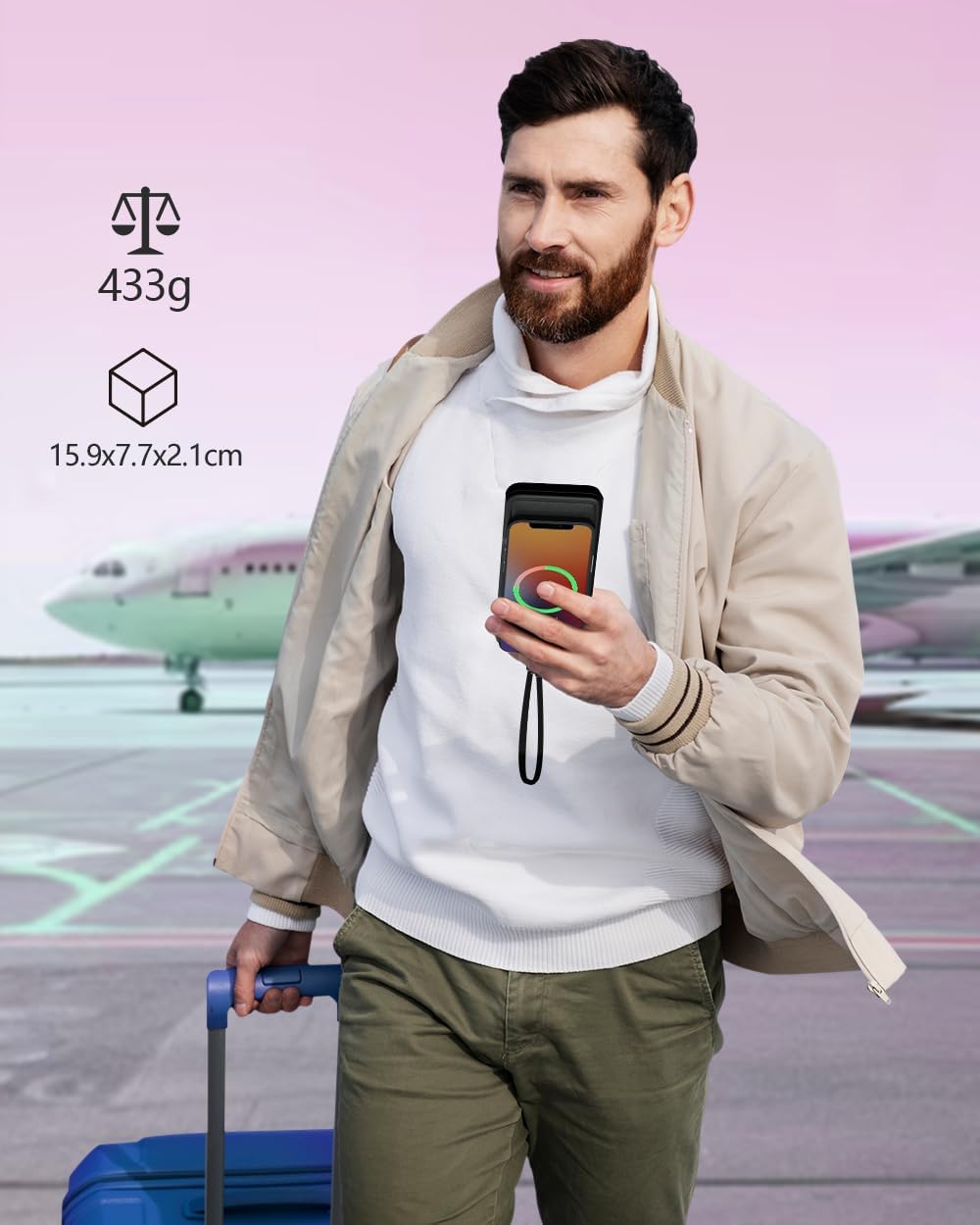 Externe accu, 26800 mAh, 22,5 W powerbank, draagbare batterij USB C ingang en uitgang PD3.0 QC4.0, snel opladen, draagbare oplader met lcd-display, compatibel met 16, 15, 14, 13 tablets enz.