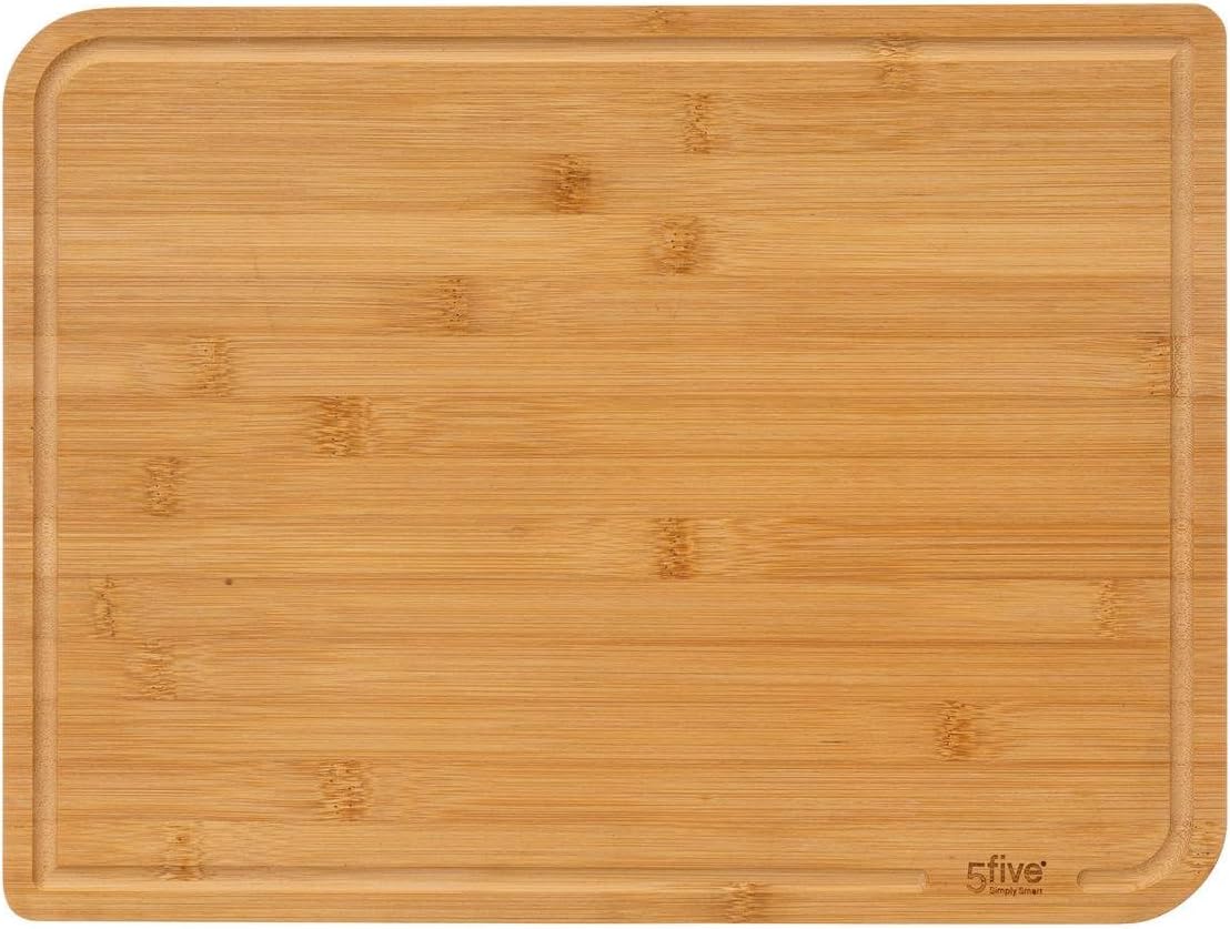 Lot de 2 Planches à Découper en Bambou 5five – 35x25 cm & 22x15 cm, Rainure Jus, Lavage Main