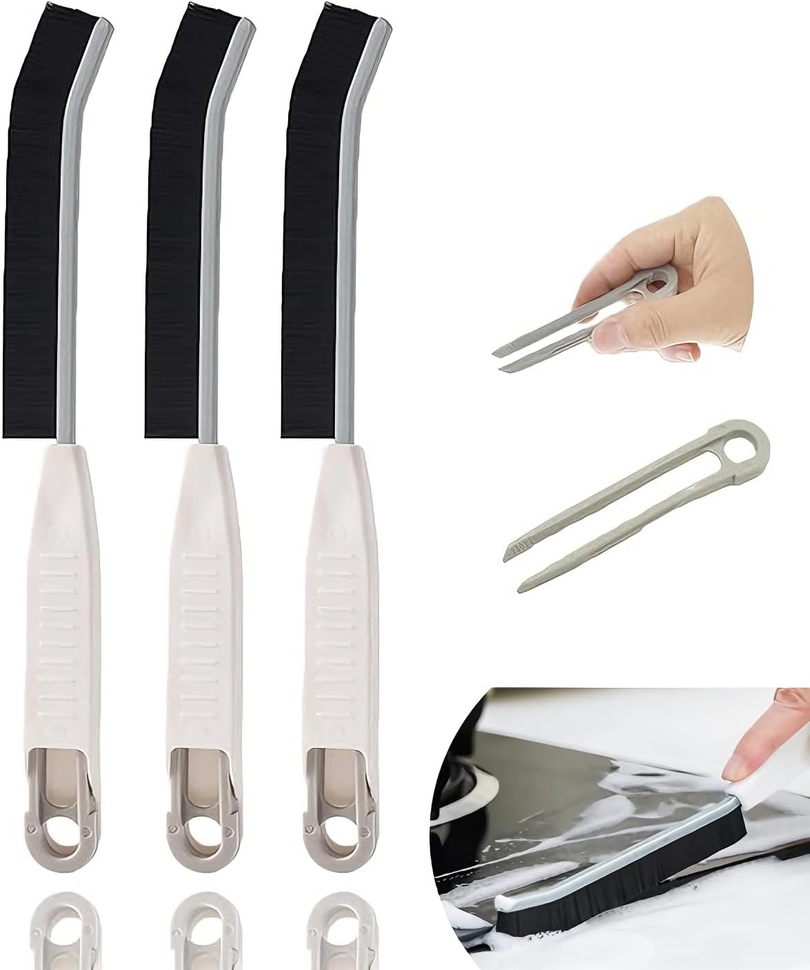 3 stuks hoekreinigingsborstels met harde borstelharen met ophangfunctie en clip, reinigingsborstel voor tegels, badkamer en keuken, voegenborstel voor