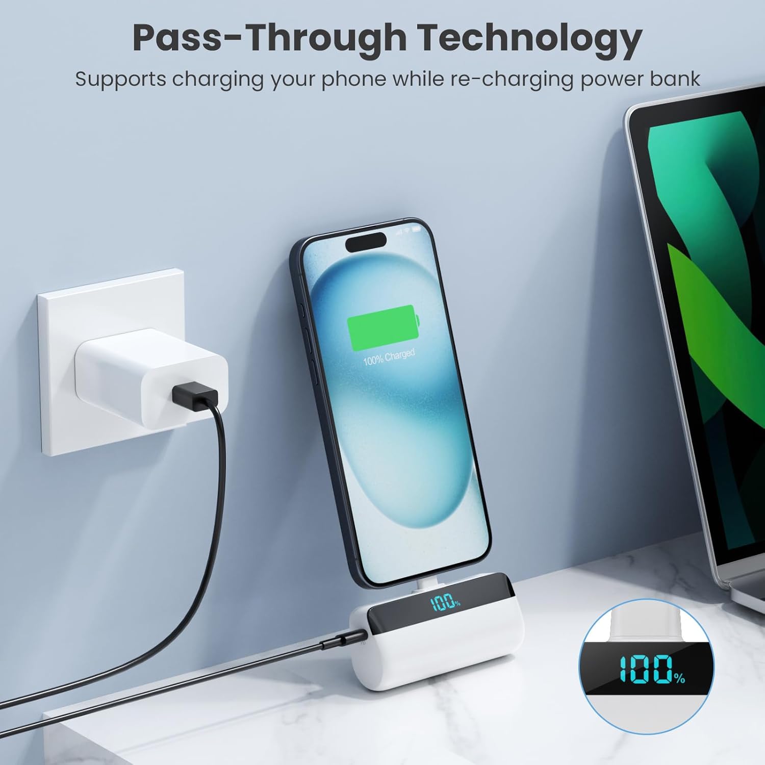 Feob Mini powerbank 5200 mAh voor iPhone 17/16 serie, PD 3A, snel opladen, USB C, powerbank met lcd-display, compatibel met iPhone 17/16/15 Plus Pro Max, Samsung S25/S24, telefoons