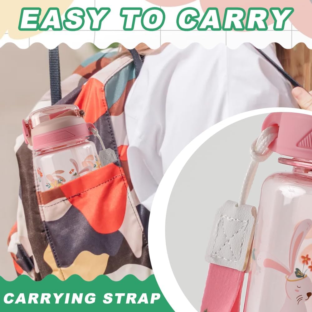 Children's Water Bottle, 600 ml, Sturdy and Shatterproof, Leak-Proof with Straw, BPA-Free, Beautiful Water Bottle for Girls and Boys Suitable for School Travel, Portable