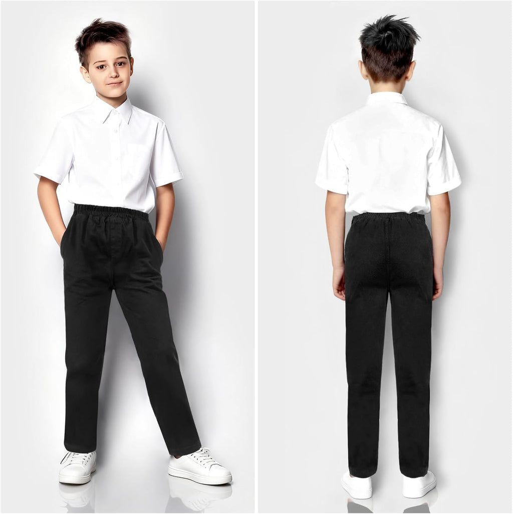 Boys School Trousers, Elastic Waist Jogging Trousers, Tracksuit Bottoms Suitable for Children from 6 to 11 Years, Black