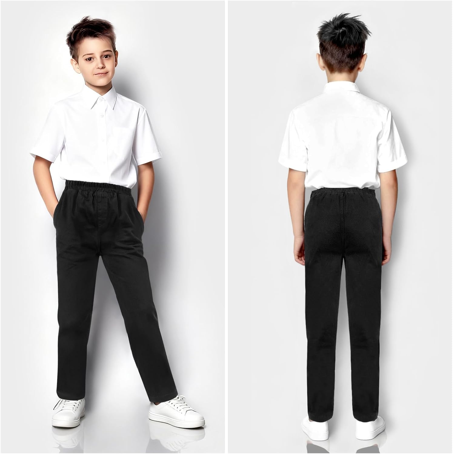 Boys School Trousers, Elastic Waist Jogging Trousers, Tracksuit Bottoms Suitable for Children from 6 to 11 Years, Black