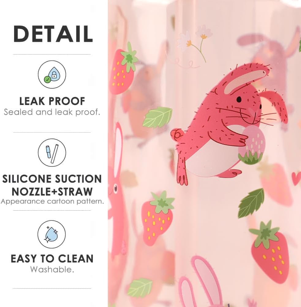 Children's Water Bottle, 600 ml, Sturdy and Shatterproof, Leak-Proof with Straw, BPA-Free, Beautiful Water Bottle for Girls and Boys Suitable for School Travel, Portable