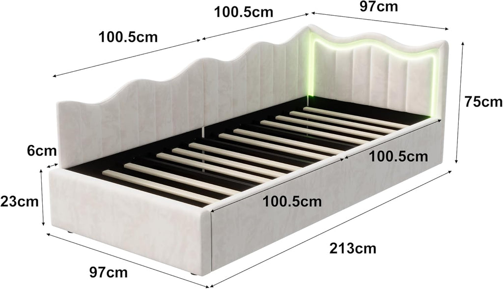Canapé-Lit Convertible LKPOMI 2 Places — Velours Beige, Lit 180x200 cm