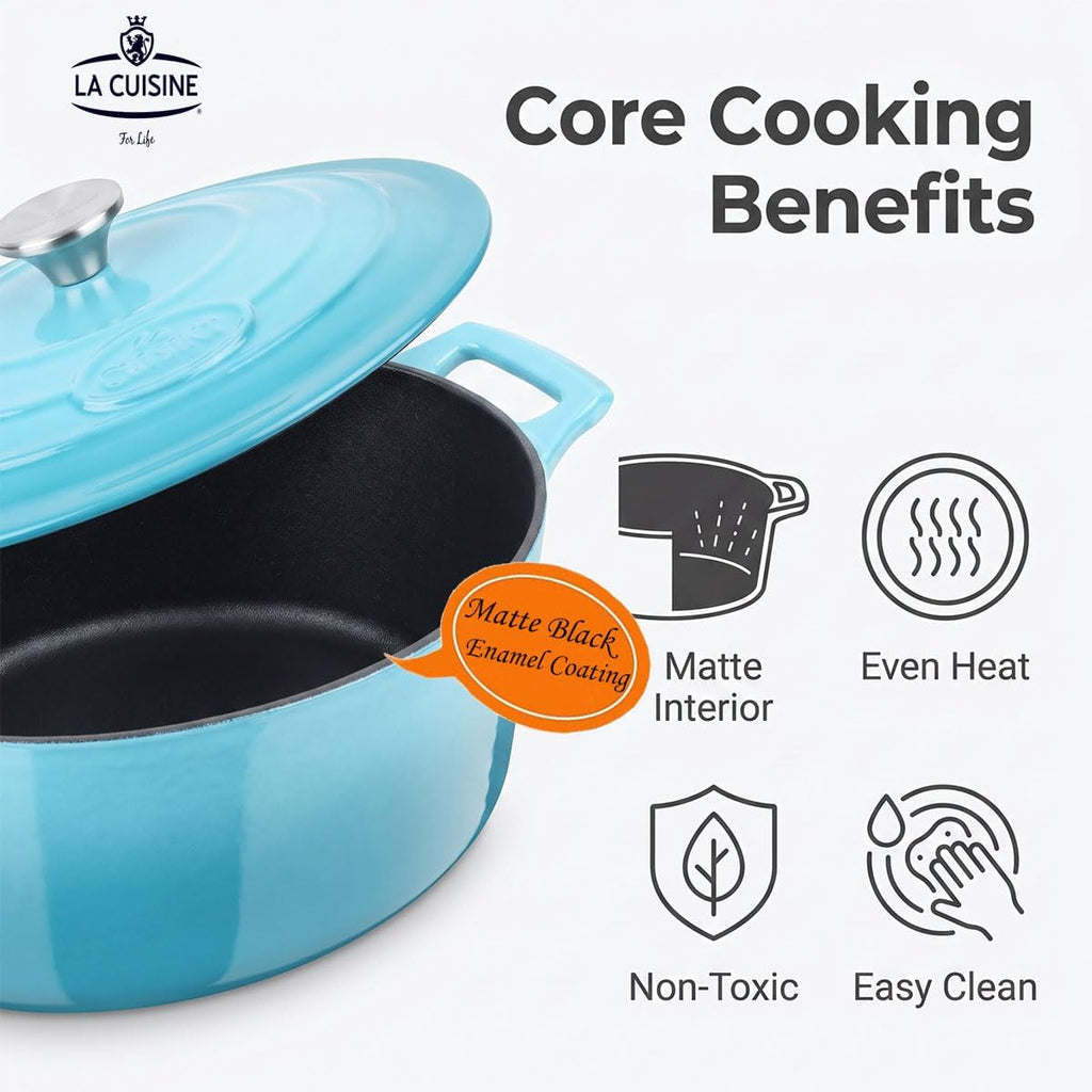 Cocotte Ovale en Fonte Émaillée La Cuisine – 5 L, Canneberge, Bouton Doré, Induction