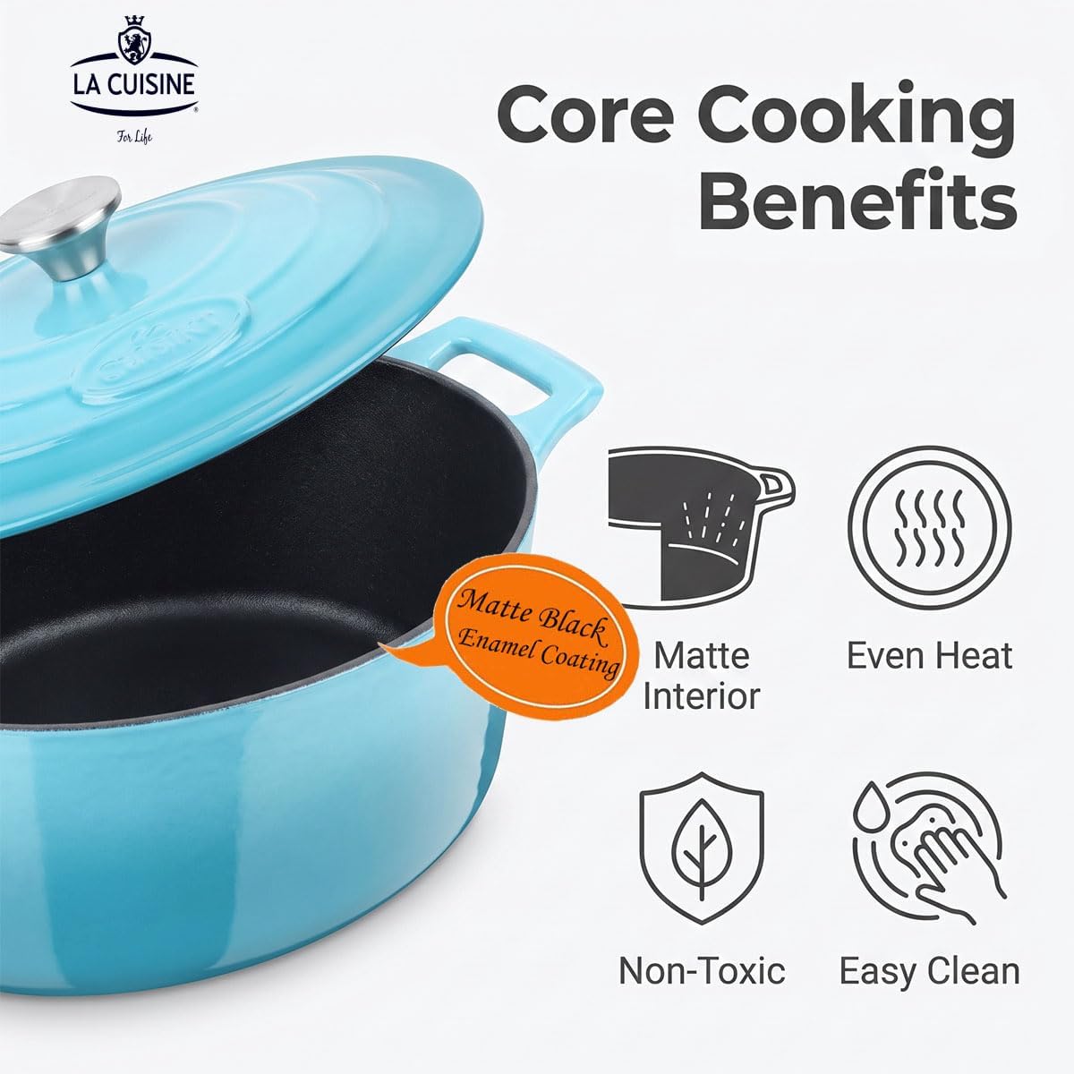 Cocotte Ovale en Fonte Émaillée La Cuisine – 5 L, Canneberge, Bouton Doré, Induction