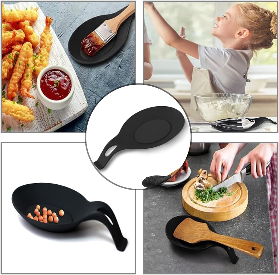 Repose-Cuillère en Silicone Multifonction – Suspendu, Lave-Vaisselle, Noir