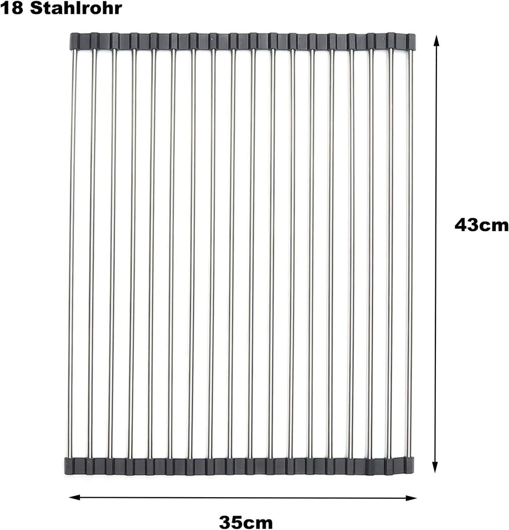Égouttoir à Vaisselle Pliable ViWaVee – Inox, Sur Évier, 43 x 35 cm, Noir