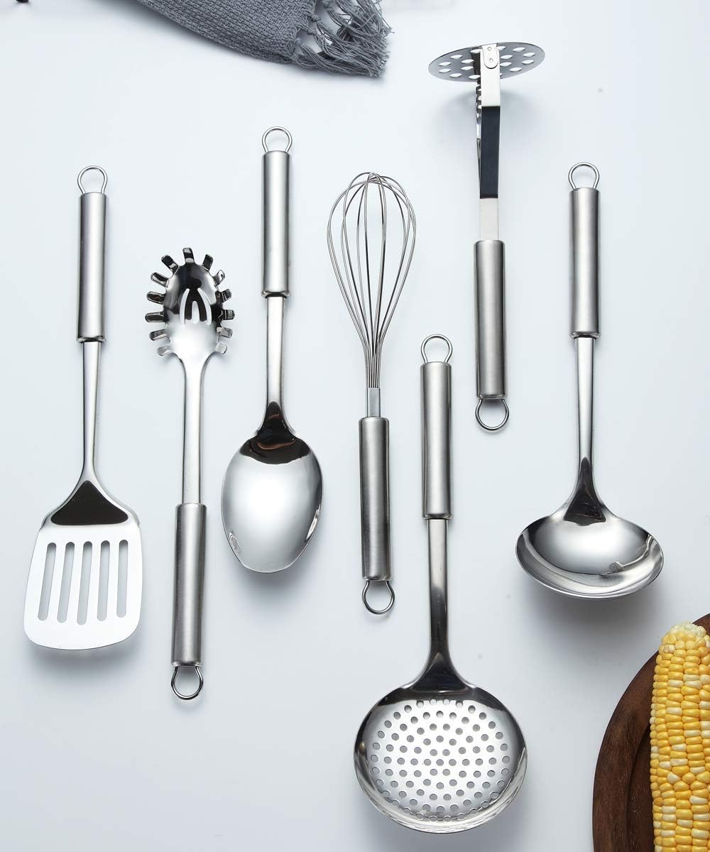 Set d'Ustensiles de Cuisine Berglander 13 Pièces — Inox Poli Miroir avec Support