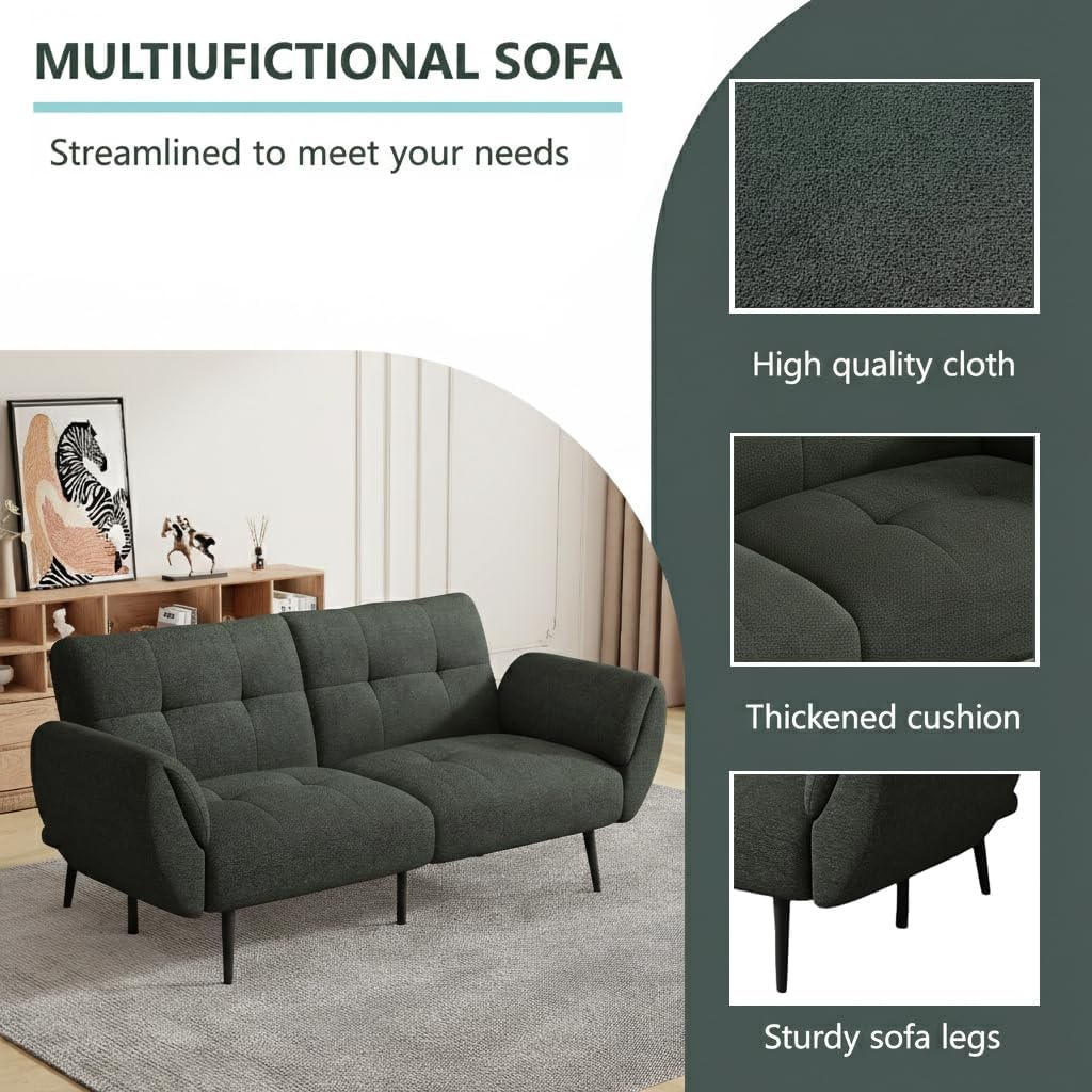 Canapé-lit convertible JIEXI – 3 places – Tissu gris – Dossier 3 positions – 170 cm