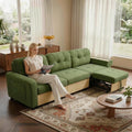 Canapé d'Angle Modulable Cayipng — Velours Vert, Port USB, Rangement