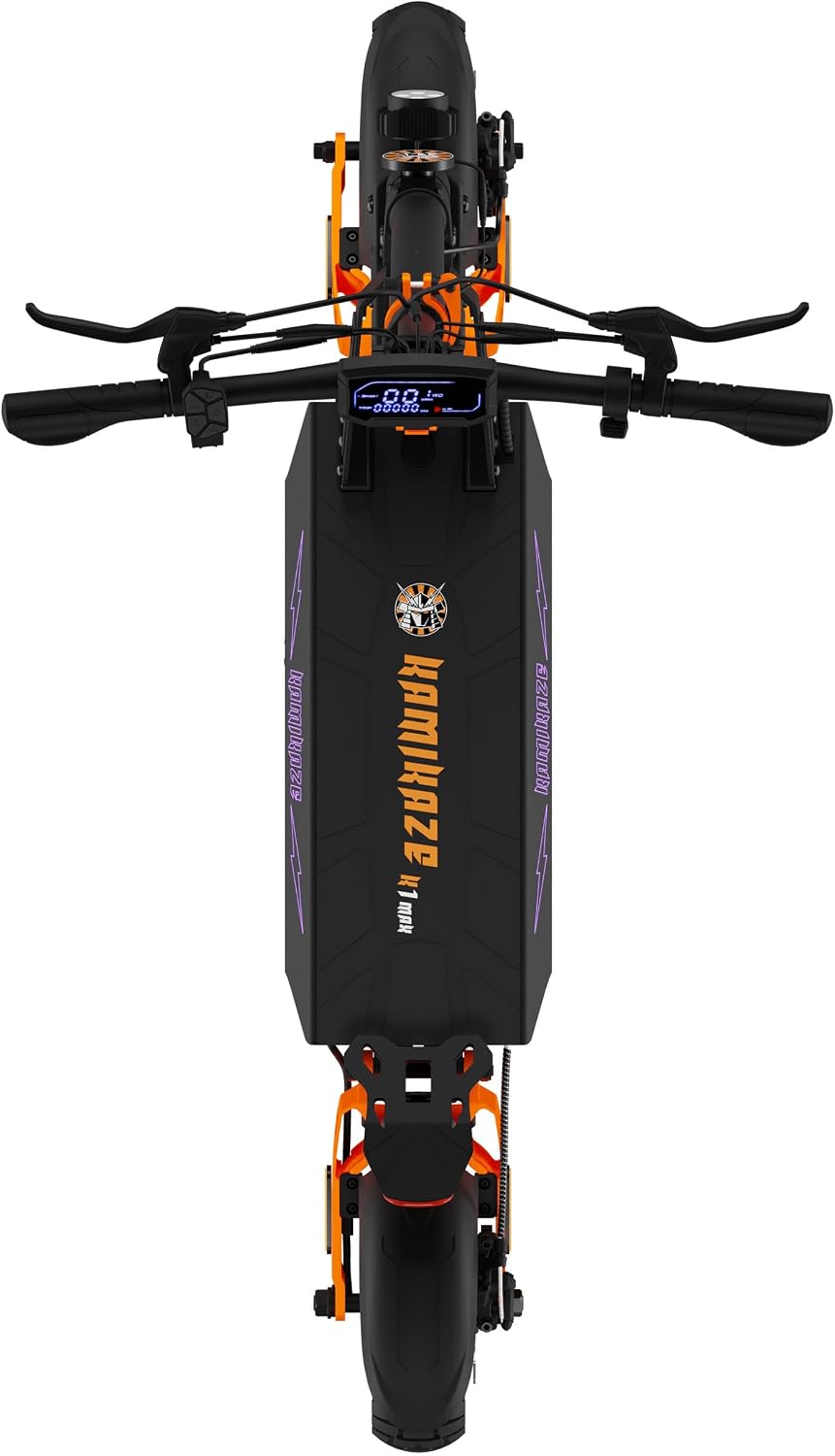Kamikaze K1 Max Elektrische skateboard, dubbele motor, 2 x 1000 W, 52 V 20 Ah accu, bereik tot 80 km, snelheid 20 km/u, grote wielen, dubbele schijfrem, vering, IPX5