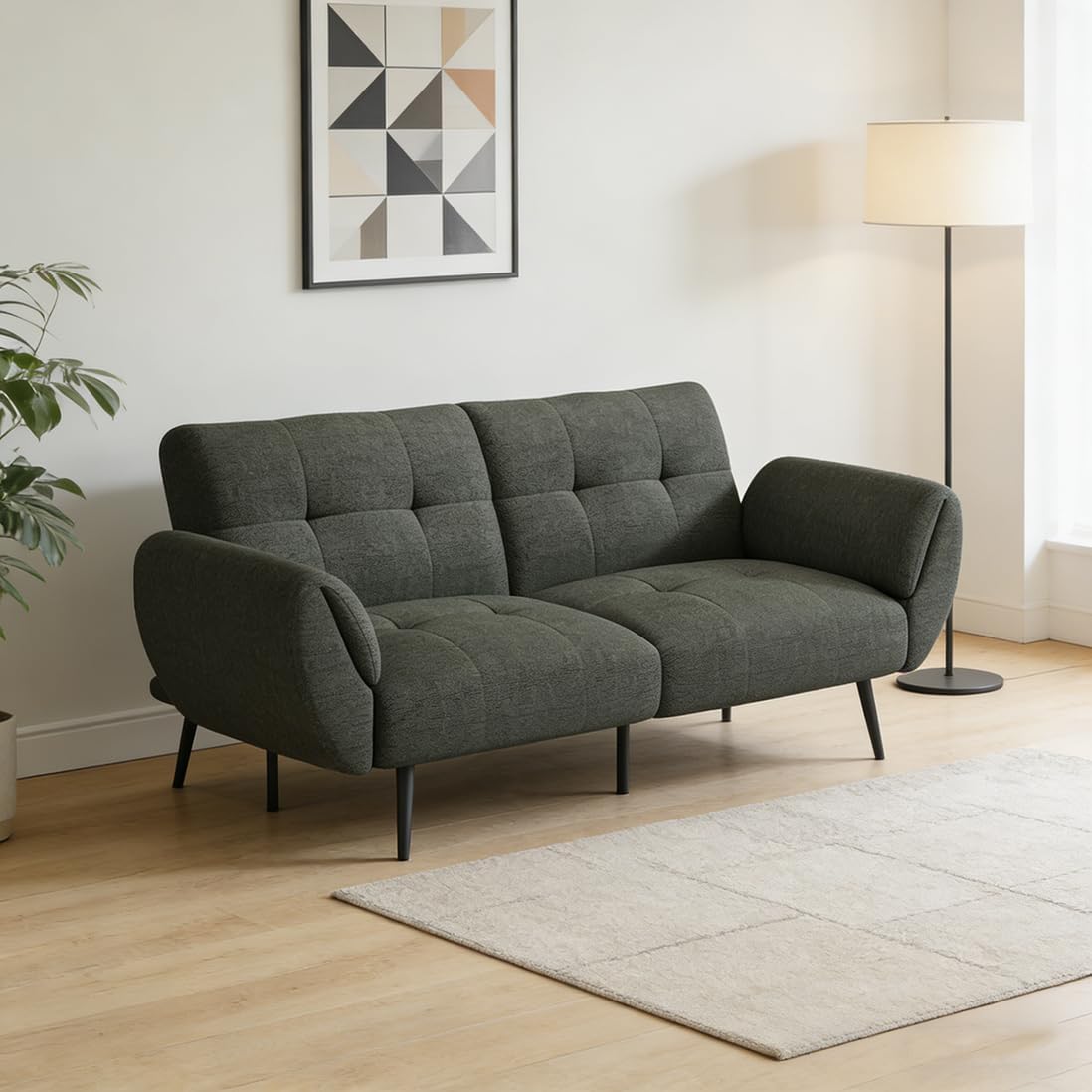 Canapé-lit convertible JIEXI – 3 places – Tissu gris – Dossier 3 positions – 170 cm