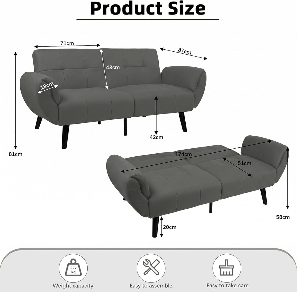 Canapé-lit convertible JIEXI – 3 places – Tissu gris – Dossier 3 positions – 170 cm