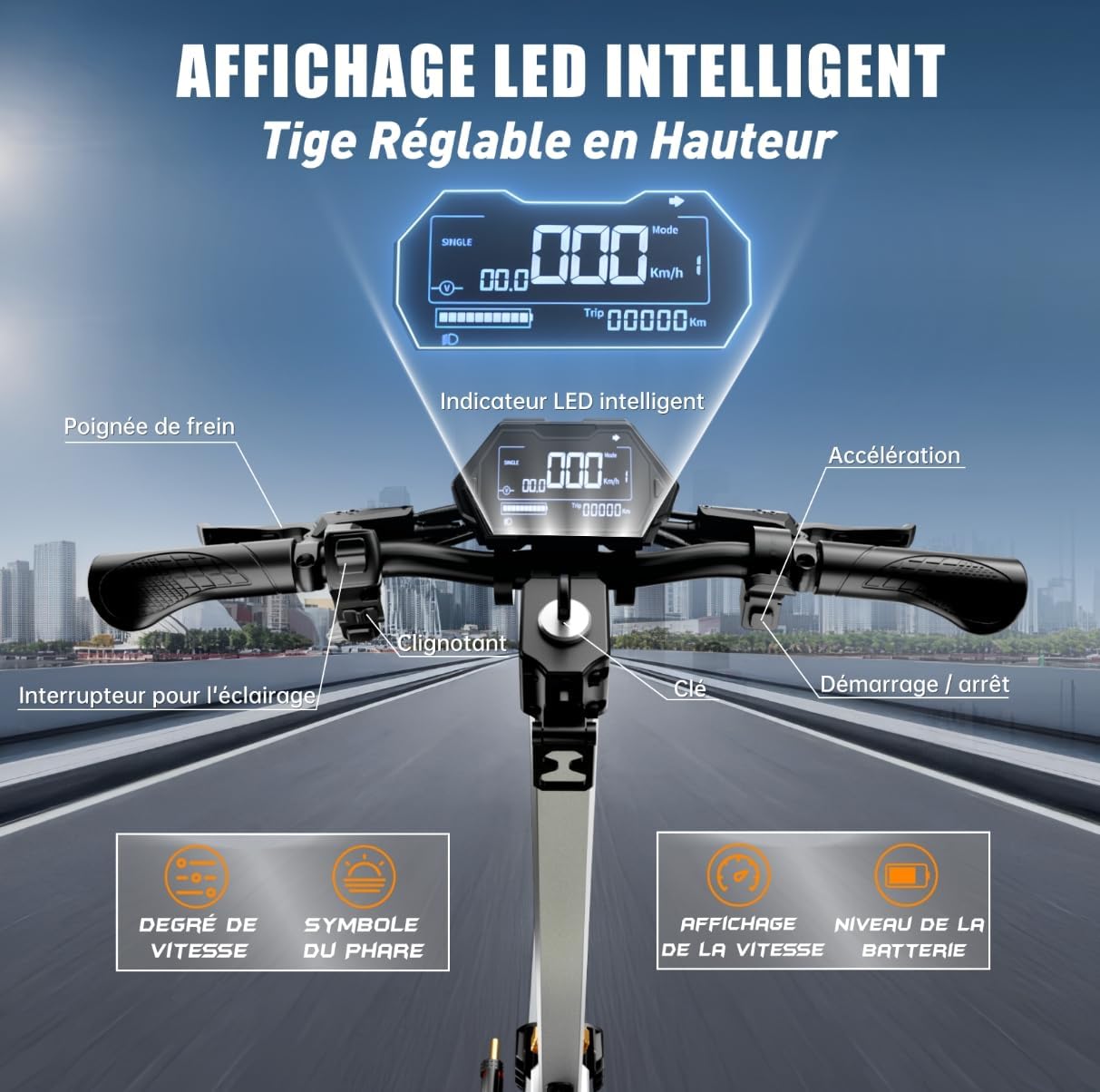 Elektrische step, RT6/T2 Max/ M5 Pro/T2 Master/T3 Max, motor 800 W/1000 W/1200 W/2400 W/3000 W, bereik 55/65/75/85 km, all-terrain banden, 3 snelheidsmodi, intelligent display