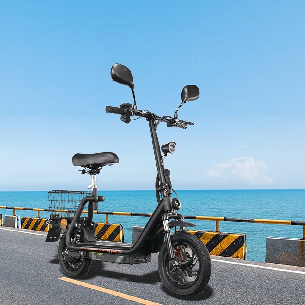 M5PRO-E Elektrische step, opvouwbaar, 48 V, 13 Ah, 30 km bereik | Snelheidsbegrenzing, display, 12 inch banden, zitting, kofferbak, spiegels, dubbele vering en schijfrem