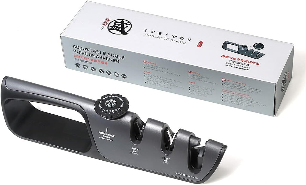 Aiguiseur Couteaux Japonais MITSUMOTO SAKARI – Angle Réglable 14°-24°, 3 Niveaux, Multifonction
