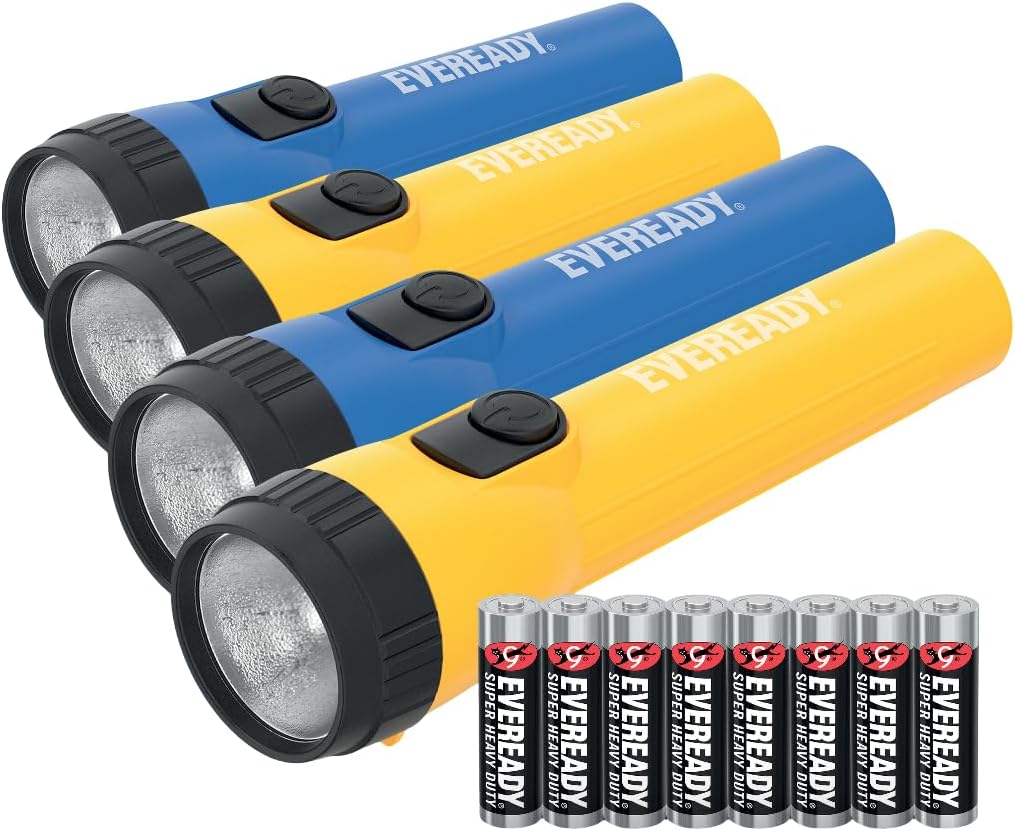Energizer Eveready Led-zaklamp, 2 stuks, blauw en geel, krachtige zaklamp, lange batterijduur, batterijen inbegrepen, ideaal voor kamperen, wandelen, trailrunning, noodgevallen