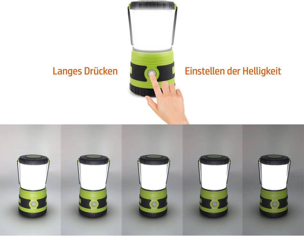 DA LIGHT Led-campinglamp, superhelder, 1500 lumen, 4 lichtmodi, dimbaar, op batterijen werkende noodlamp, geschikt voor nachtwandelingen, tentverlichting, noodgevallen, stroomuitval enz. (oranje)