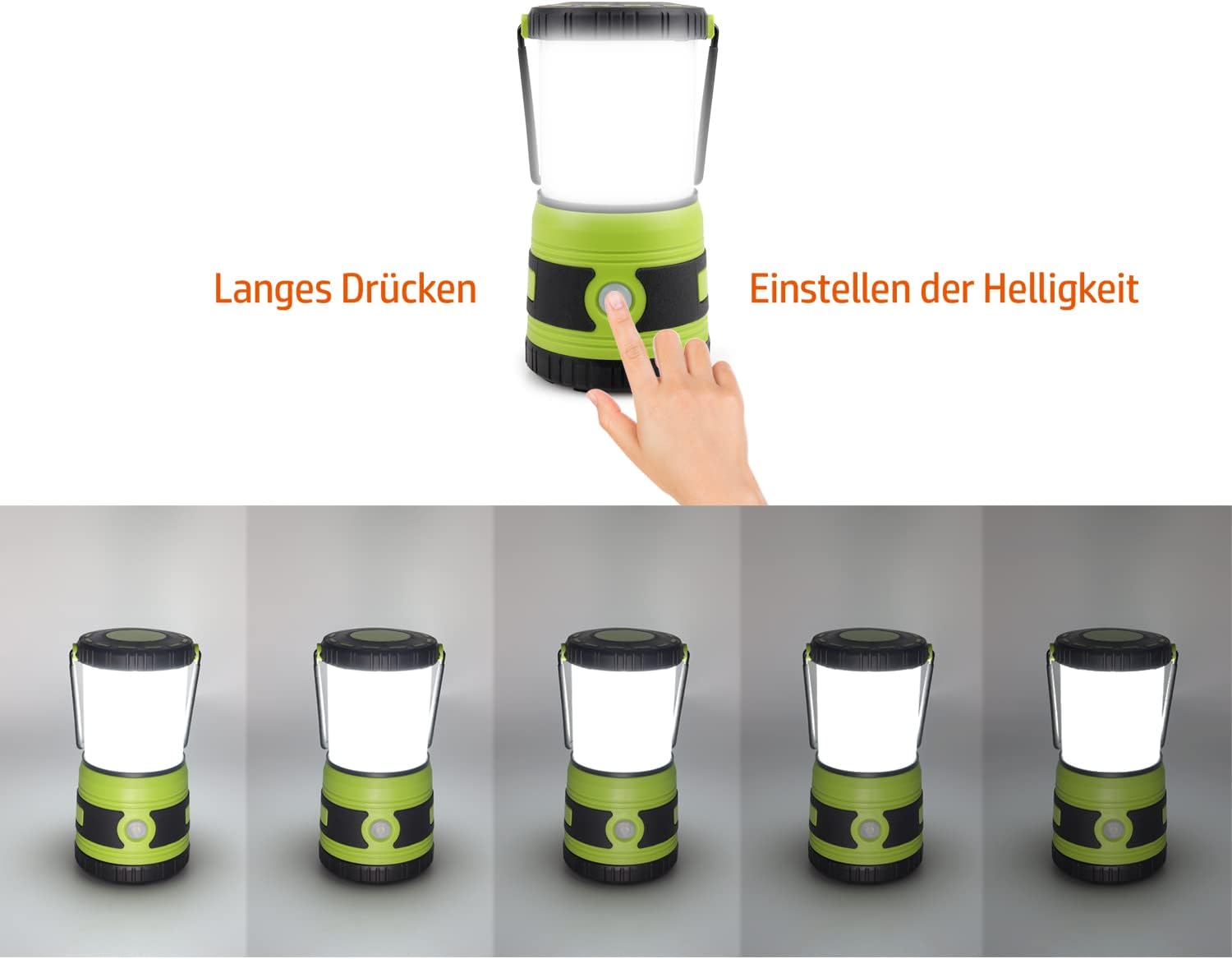 DA LIGHT Led-campinglamp, superhelder, 1500 lumen, 4 lichtmodi, dimbaar, op batterijen werkende noodlamp, geschikt voor nachtwandelingen, tentverlichting, noodgevallen, stroomuitval enz. (oranje)